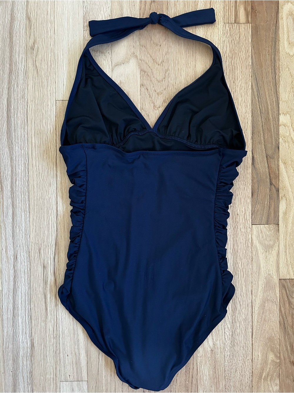 J.CREW ruched halter one piece swimsuit navy blue classic flattering size 14 - Picture 9 of 9